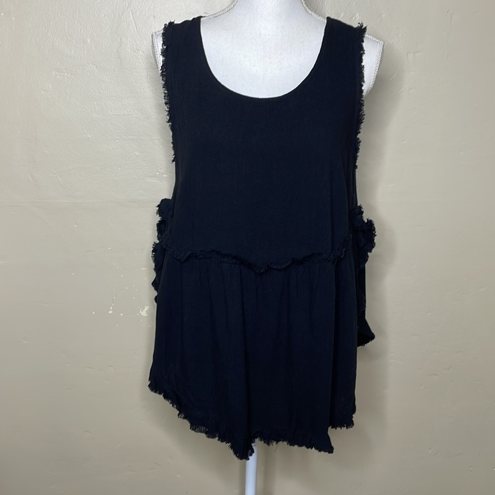 UMGEE Top Black Linen Blend Popover BOHO Side Splits to Waist Sleeveless Small - Picture 12 of 12